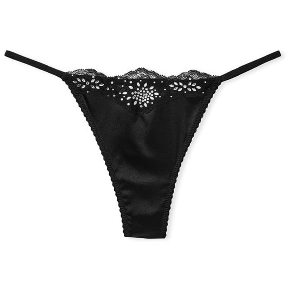 NWT Victoria’s Secret Black G String Thong Rhinestone Detailing Panty XL - Picture 1 of 5